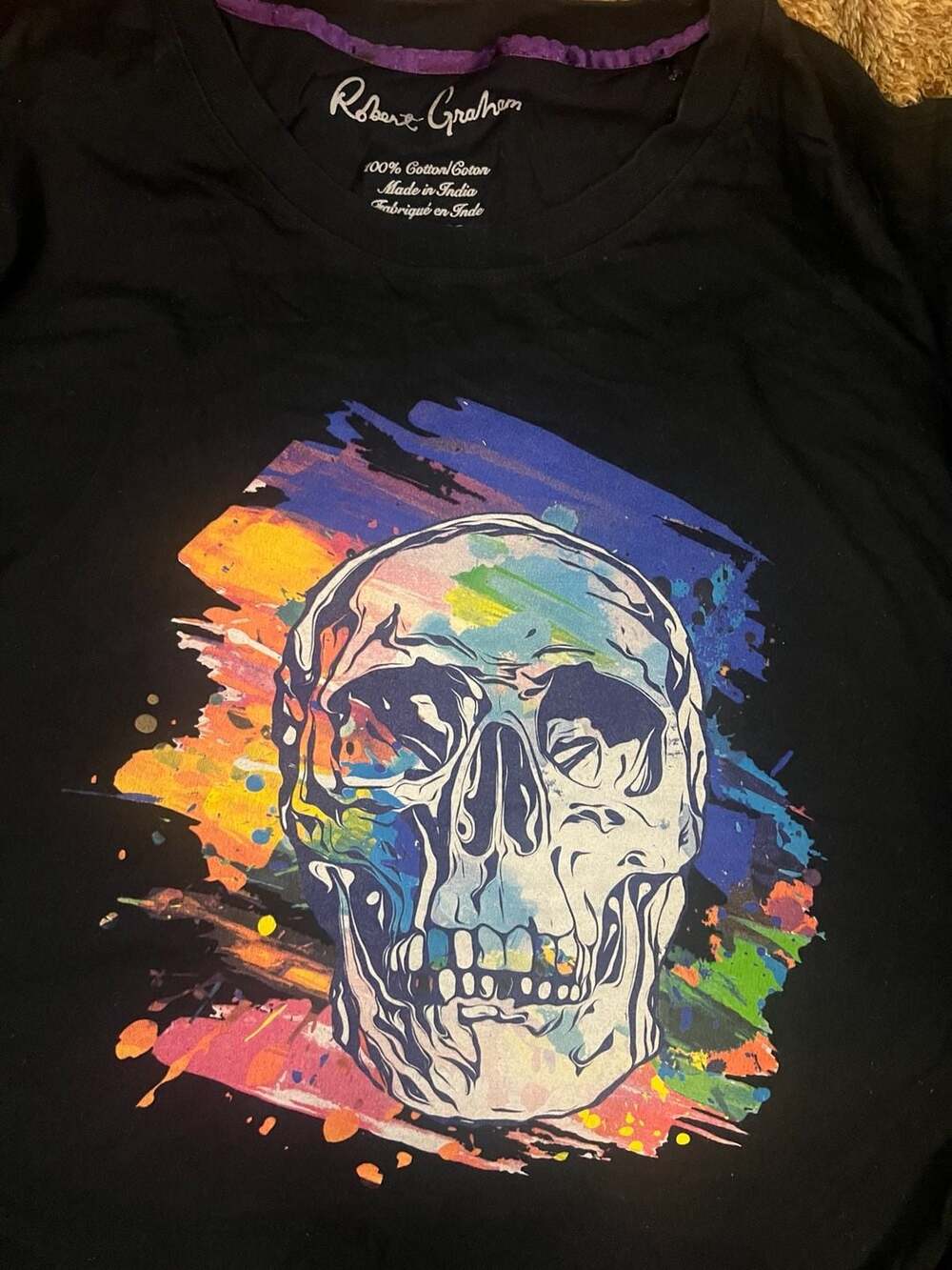 Robert Graham Black Short Sleeve T-Shirt Colorful Watercolor Skull Graphic 4XL